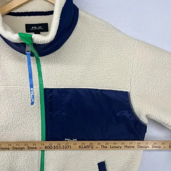RALPH LAUREN Fleece Womens L RLX Ripstop Trim Full Zip Funnel Neck Off White